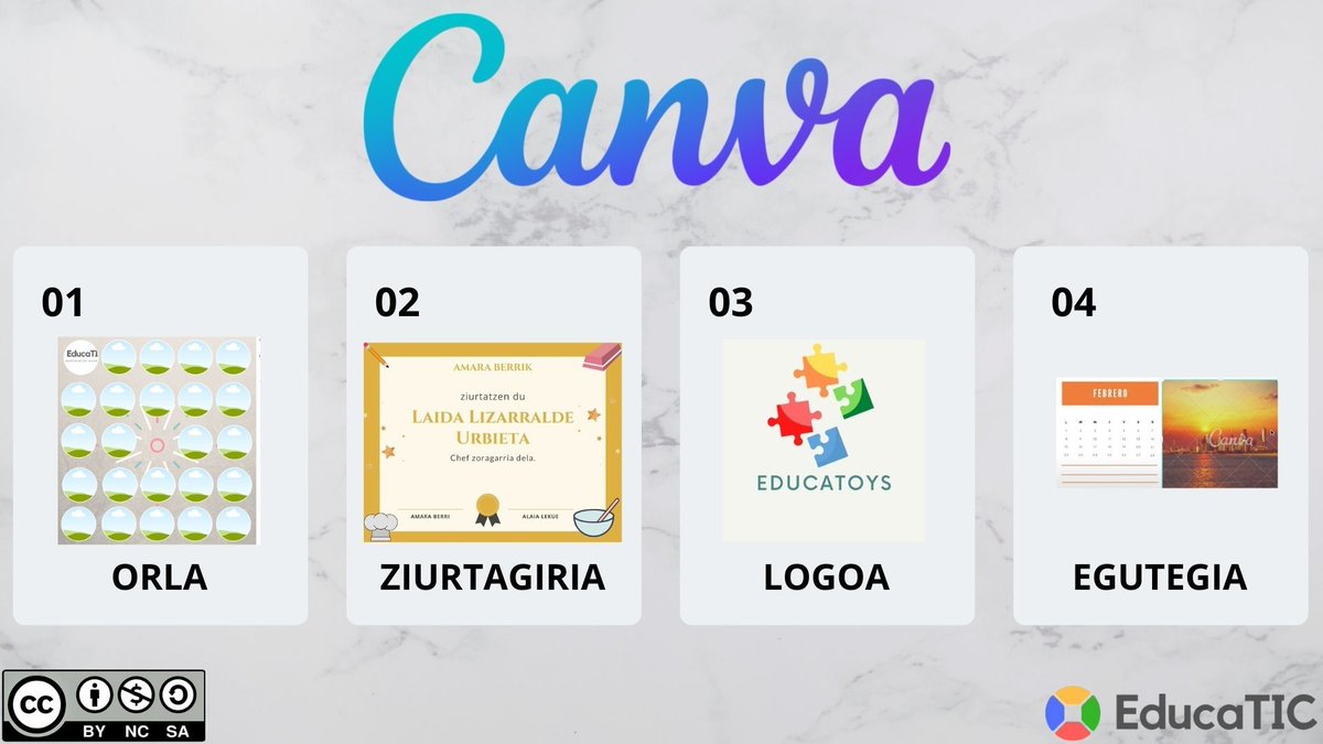 EducaTIC_eus's tweet photo. 4 jarduera Canva erabiliz.  Tutorial guztiak EUSKARAZ esteka honetan: 
https://t.co/xisMpvHynK https://t.co/myg0LEazkc