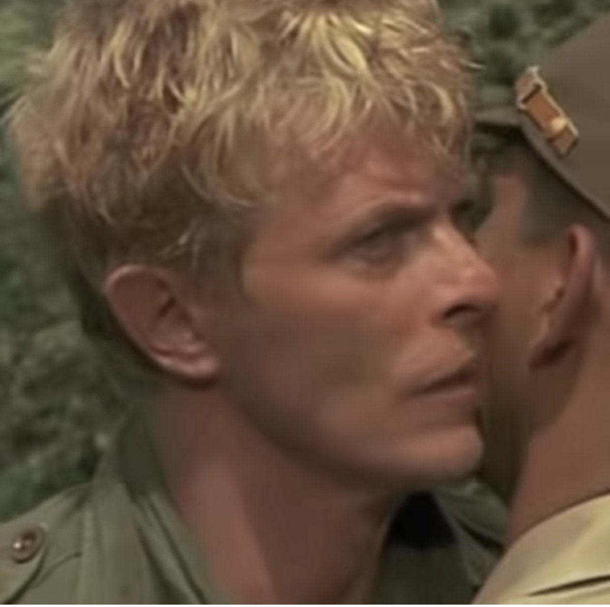 GM #webbies  I couldn’t resist posting this image of a careless ‘post kiss’ whisper between Bowie and Ryuichi Sakamoto, in Merry Christmas Mr Laurence 1983. After this Bowie was thrown to the ground.