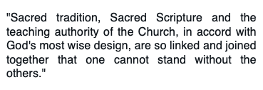 ferrismattic's tweet photo. From the 1965 encyclical 𝐷𝑒𝑖 𝑉𝑒𝑟𝑏𝑢𝑚, which means "Word of God." Its view of revelation, however, is that Scripture cannot function, cannot stand apart from the Magisterium or tradition. What the Pope presents is a doctrine of the 𝘪𝘯𝘴𝘶𝘧𝘧𝘪𝘤𝘪𝘦𝘯𝘤𝘺 of Scripture. https://t.co/V1Err5cKhO