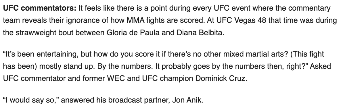 The one where Dominick Cruz and Jon Anik spoke about scoring a round 
