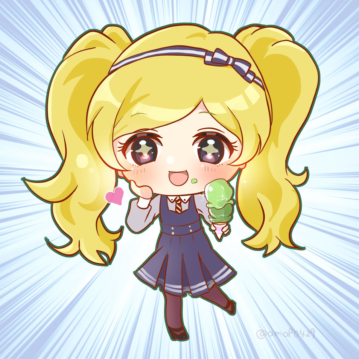 1girl food solo blonde hair twintails dress chibi  illustration images