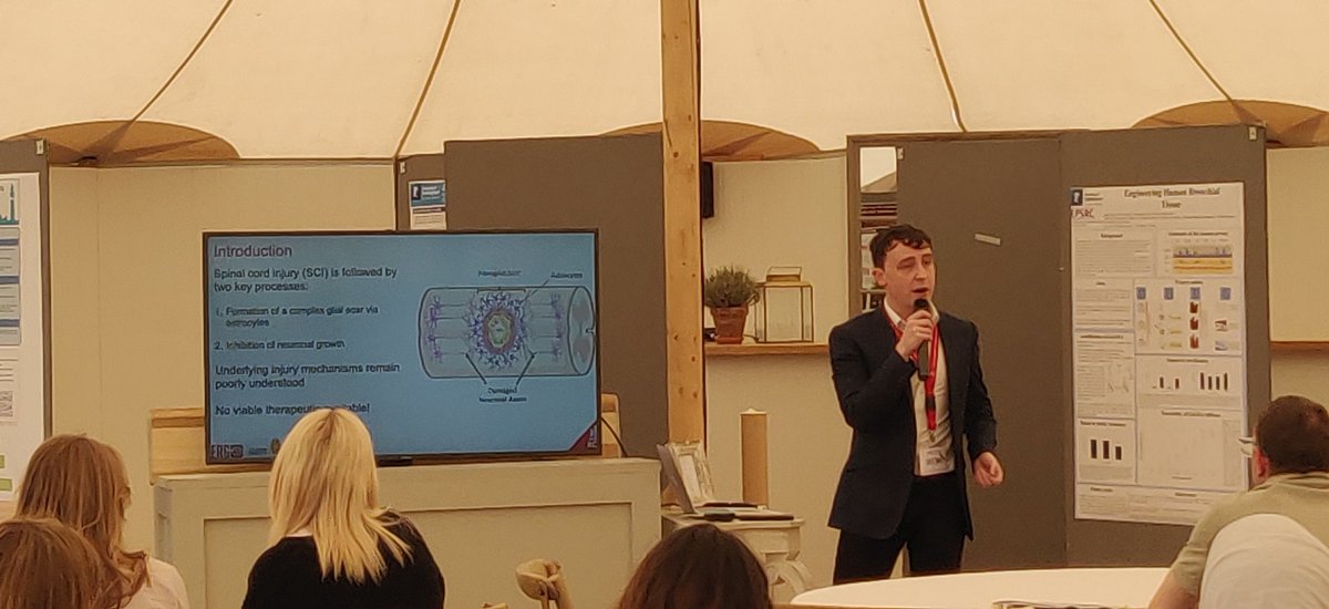 Straight from @bini_2022 in Galway, Ireland to <a href="/FIRMSymposium/">Future Investigators of Regenerative Medicine</a> in Yorkshire, UK. Back to back presentations and another superb talk from <a href="/OptimisticBio/">Cian O' Connor</a> on biomimetic scaffolds for spinal cord injury. Is it time to bring back #TERGONTOUR ?? <a href="/TissueEngDublin/">RCSI TERG</a>