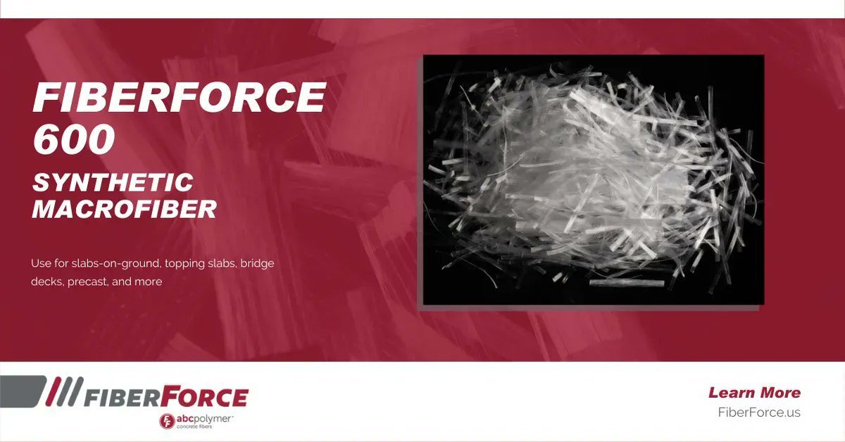 abcFiberForce's tweet image. FiberForce 600 is a blend of macro/micro synthetic fibers and combines a mechanically embossed tape macrofiber with a monofilament microfiber.
Learn more about FiberForce 600 and our many synthetic macrofiber offerings here: buff.ly/37QqTUg
#fiberforce #ff600 #macrofiber