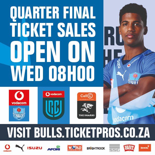 Ticket sales for the <a href="/Vodacom/">Vodacom</a> #URC Quarter Final at Loftus will open on Wednesday 08H00 🔥🔥🔥