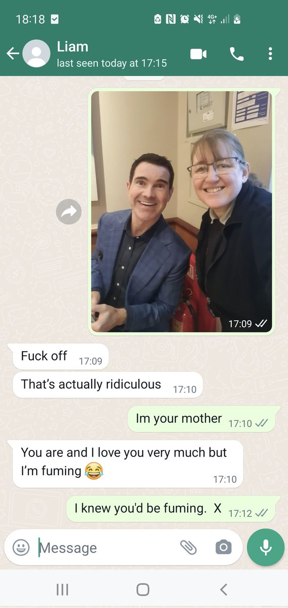 BeckyWxm's tweet photo. @jimmycarr coming across this screenshot, my son Liam was fuming i'd met you and he never, as he's a big fan 🤣🤣🤣 https://t.co/X36UBfkITc