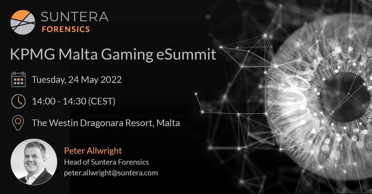 sunteraglobal's tweet photo. Tomorrow, Peter Allwright, Head of #SunteraForensics, will be speaking virtually at the #Malta & #Cybersecurity: Are you prepared for the ever-increasing threat of #cybercrime? breakout session at The @KPMG_Malta #Gaming eSummit. Learn more: https://t.co/cgkx8WHA4X #forensics https://t.co/gLprcDdoRa