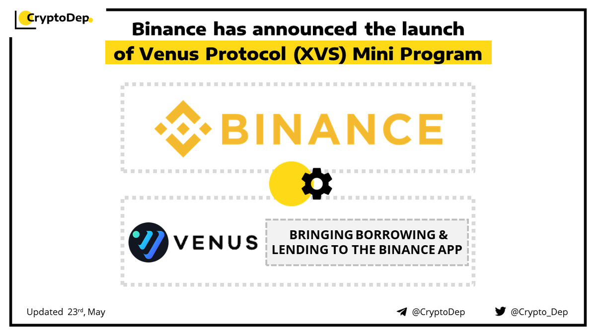 Crypto_Dep's tweet image. ⚡️ @Binance has announced the launch of @VenusProtocol $XVS Mini Program

#Binance will add another DeFi project to its mobile platform, the Venus Protocol #MiniProgram which will provide Binance users with features &amp;amp; benefits offered by the #DeFi world

👉