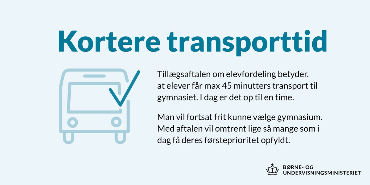 UVM_dk's tweet photo. Justering af elevfordelingsaftalen :

Nærhed er afgørende✅
Flere får kortere transporttid✅
9 ud af 10 vil få deres førsteprioritet opfyldt ✅

Læs hele aftalen her: https://t.co/T6bNAhnXtM

#uddpol #dkpol https://t.co/2CPm3qVdQU