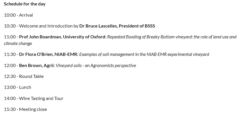 sesoil's tweet photo. Last chance to register for the next @Soil_Science SEESOIL meeting on Mon 6th Jun on 'Climate change and land use in the UK, and the growth of viticulture' @gusbourne @mparadelo Register by 24/05 (tomorrow) https://t.co/wpB6Z2sBQC https://t.co/LpQTyhVsXg