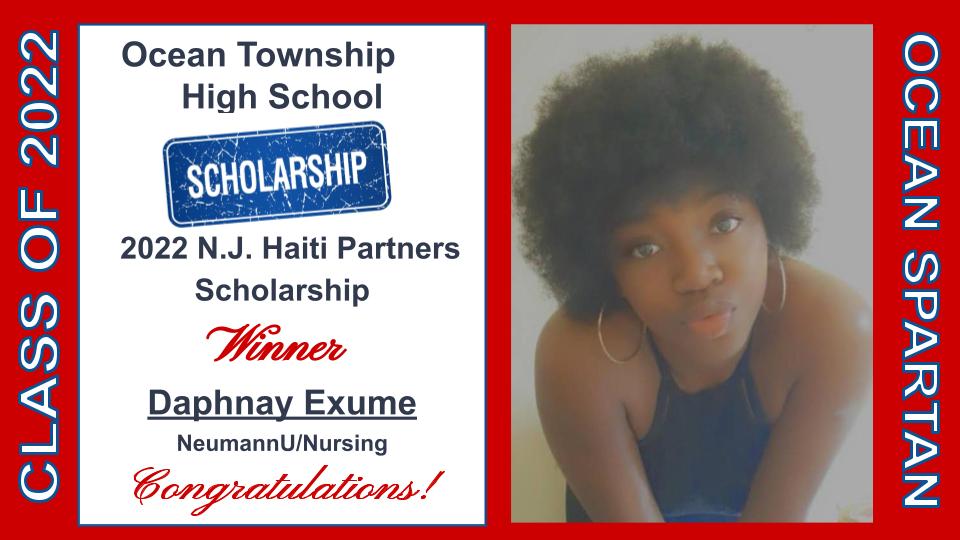 OTHS_Counselors's tweet photo. Proud to announce the recipient of the 2022 N.J. Haiti Partners Scholarship is OTHS senior Daphnay Exume! Congratulations to Daphnay!
#NeumannU/Nursing @A_DePasquale48 @MrsDKaszuba @Nmauroedu https://t.co/3gWmhyZCtn