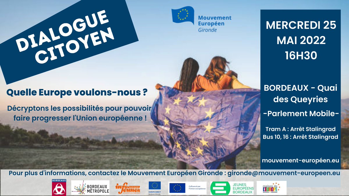 Décryptez les enjeux de la Présidence française du Conseil de l'#UE  lors de la conférence "Être européen aujourd'hui !"avec le <a href="/MEFGironde/">Mouvement europeen de Gironde</a> et ses partenaires.

📅 Rendez-vous mercredi à 16h30 à <a href="/Bordeaux/">Bordeaux</a>.

#PFUE2022 #PFUE #Europe
<a href="/NvelleAquitaine/">Nouvelle-Aquitaine</a> <a href="/RANouvAquitaine/">Région académique Nouvelle-Aquitaine</a> <a href="/AcBordeaux/">Académie de Bordeaux</a>