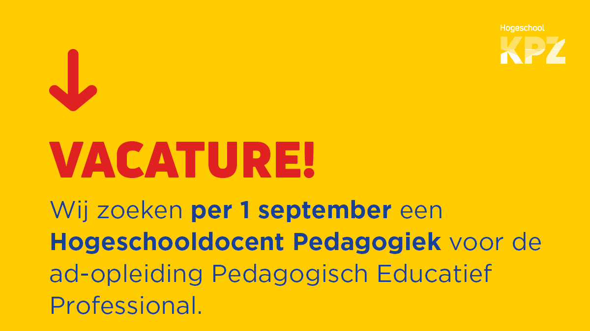 Hogeschool KPZ is per 1 september op zoek naar een enthousiaste en gedreven Hogeschooldocent Pedagogiek met hart voor de student in de associate degree (niveau 5). Bekijk de vacature op kpz.nl/vacatures/hoge… #werkenbijkpz #pedagogiek #hogeschooldocent #vacature