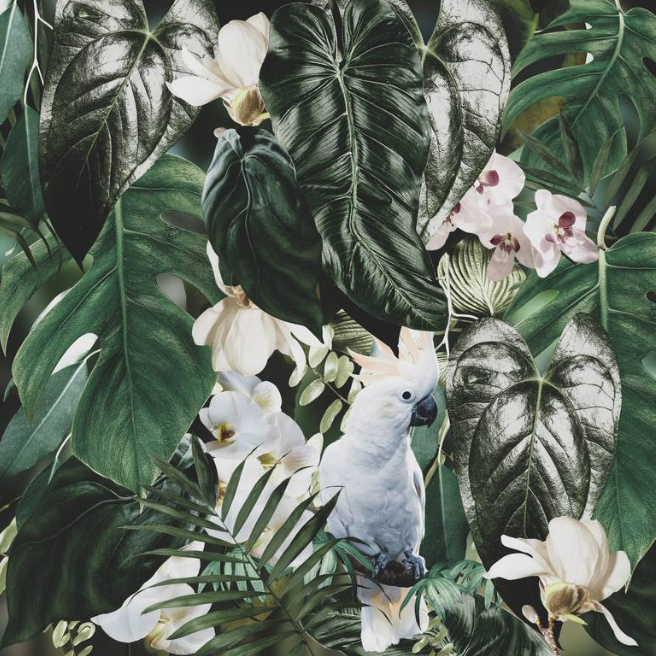 AllenCraigDJ's tweet photo. Here's a mood: #Tropicalia. It's hard to pull off without turning cheesy, but I like it when it's done right. Here's a Kemur throw pillow by #Gumps, a placemat by #Podevache, collage art entitled White Parrot by #LarisaSiverina and wallpaper by #Tempaper. #modernart #aesthetics https://t.co/96VUkiUCkF