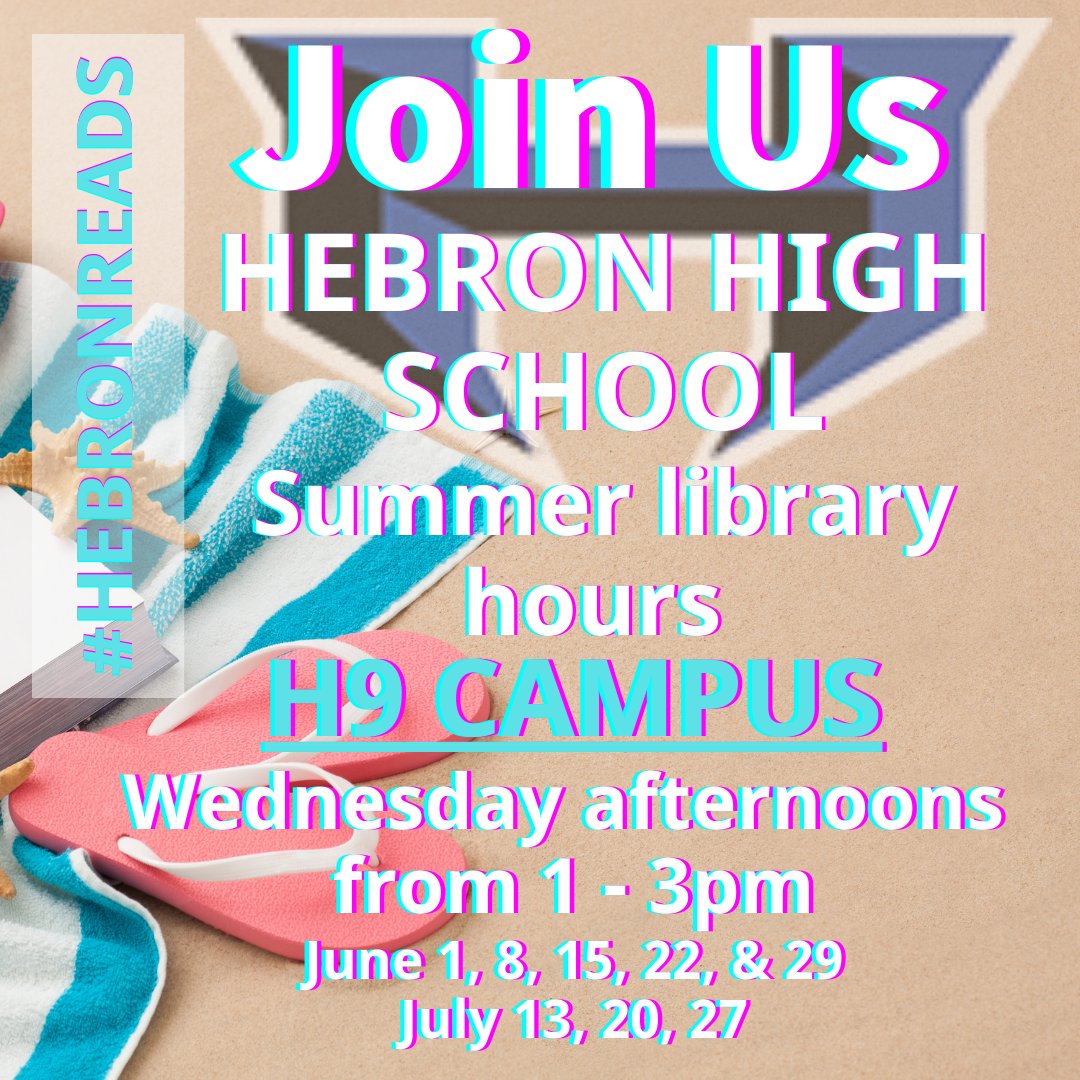 Hebron 9 Library (@h9library) on Twitter photo Hello from the NEW <a href="/H9Library/">Hebron 9 Library</a> twitter- follow me!
Today I'm excited to announce that we will be OPEN this summer on WED afternoons from 1-3 for all <a href="/Hebron_HS/">Hebron High School</a> and <a href="/hebron9th/">Hebron 9th Campus</a> students! Come see us for new books & cool temps! <a href="/whiteleyreads/">Shannon Whiteley</a> <a href="/mrs_friend/">Donna Friend</a> #Hebronreads Hello from the NEW <a href="/H9Library/">Hebron 9 Library</a> twitter- follow me!
Today I'm excited to announce that we will be OPEN this summer on WED afternoons from 1-3 for all <a href="/Hebron_HS/">Hebron High School</a> and <a href="/hebron9th/">Hebron 9th Campus</a> students! Come see us for new books & cool temps! <a href="/whiteleyreads/">Shannon Whiteley</a> <a href="/mrs_friend/">Donna Friend</a> #Hebronreads