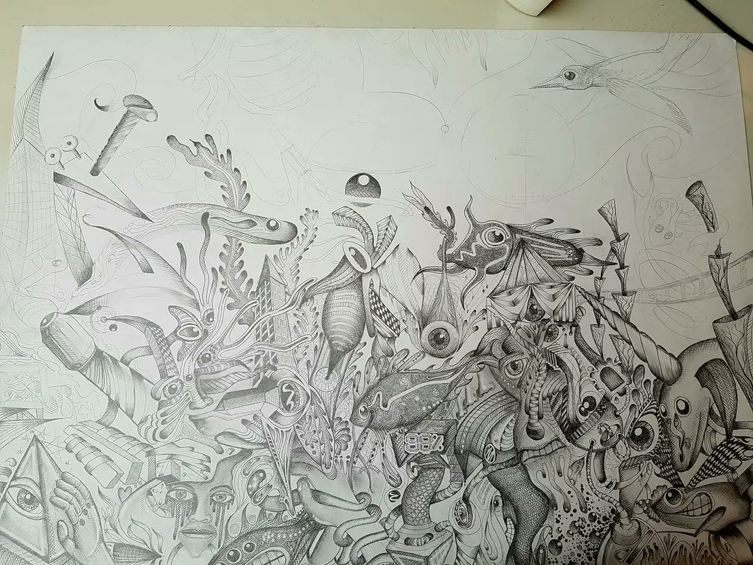 The place where nightmares sleep. Another step closer to finishing.#Pencildrawing #shading #drawing #blackandwhite #art #PsychedelicArt #SURREALISM #animals