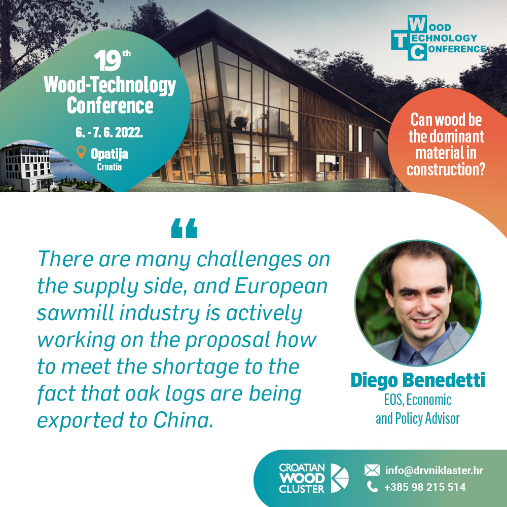 CroWoodCluster's tweet photo. Diego Benedetti, Economic and Policy Advisor at EOS is one of the speakers of the 19th Wood-Technology Conference in Opatija! 

More about the conference: https://t.co/SKwGjOR822 https://t.co/91FXkFF6sL