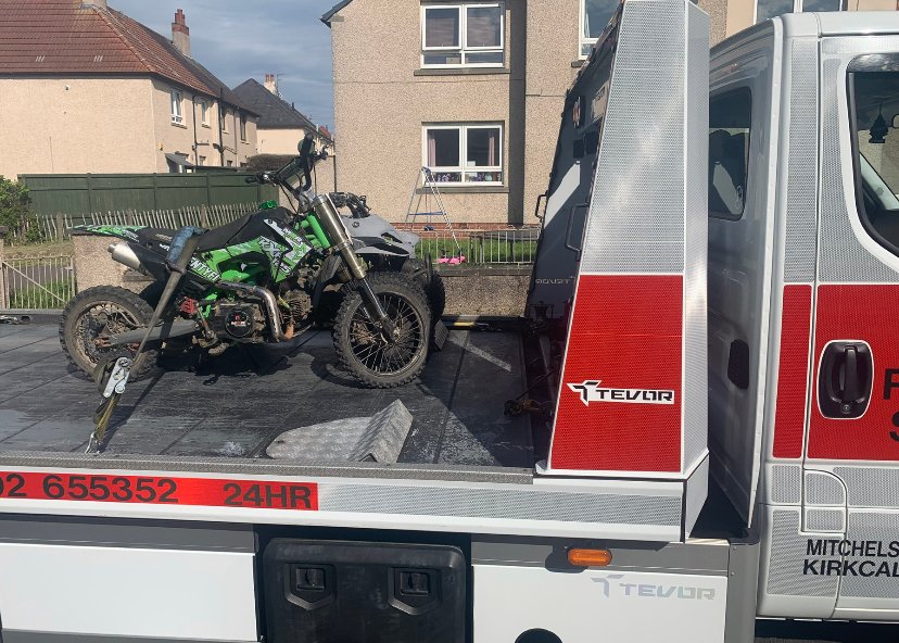 PSOSLevenmouth's tweet photo. Couple of bikes seized in Methil! 1 Quad, 1 Motorbike. 2 loddies huckled for their illegal use. 🙌🏾
#QuadSakes
#DaftBikeClampDoon
#ImprovingLevenmouthTogether 🤝
#ASBBusters https://t.co/sHGLFf8b4T
