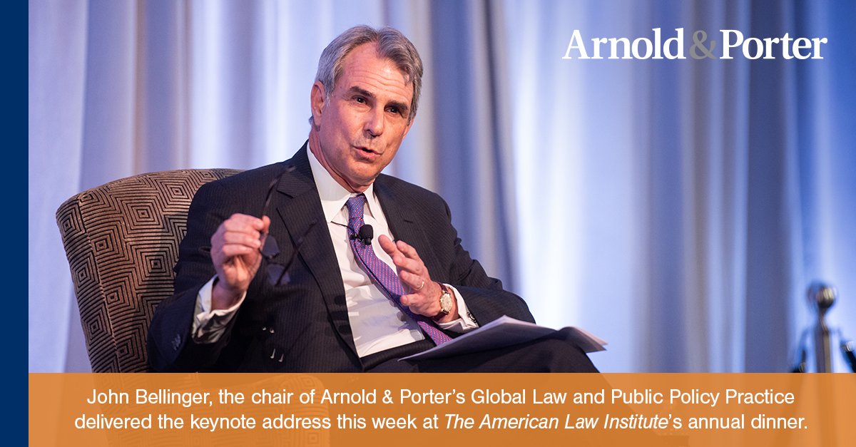 ICYMI, John Bellinger, Chair of Arnold &amp; Porter’s Global Law and Public Policy Practice, gave the keynote presentation with Professor Diane Orentlicher about the international and domestic law issues that have arisen from the crisis in Ukraine at the <a href="/AmLawInst/">The American Law Institute</a> annual dinner.