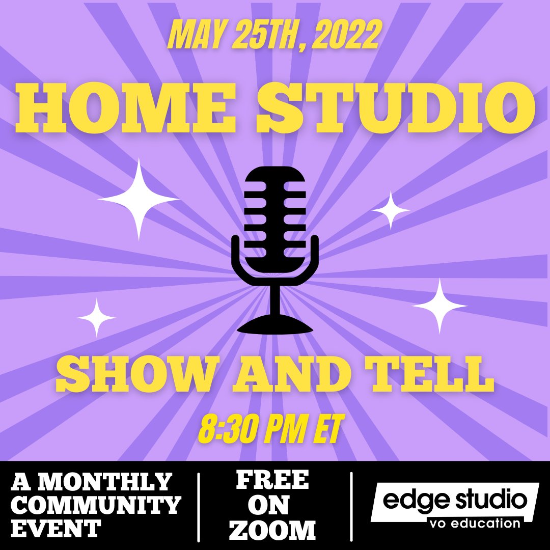 EdgeStudio's tweet photo. WEDNESDAY NIGHT,  May 25th at 8:30pm ET is our Home Studio Show &amp; Tell--with two new wonderful guests, Mel Katz and Tony Beltran! Zoom link coming soon! 

#homestudio #edgestudiovo #homestudioshowandtell #studio #producer #recordingstudio #voproduction #recording https://t.co/ltr6XzxQA3