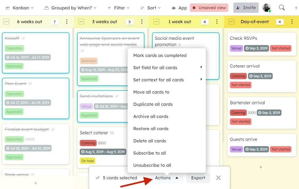 kantreeapp's tweet photo. #KantreeTips With BATCH SELECTION, you can select multiple cards and apply an action to all of them at the same time. 👉 Press &amp; hold the CTRL button, then select your cards. A popup window will appear, where you’ll be able to select the batch action you want. #projectmanagement https://t.co/JzUK0J7m86