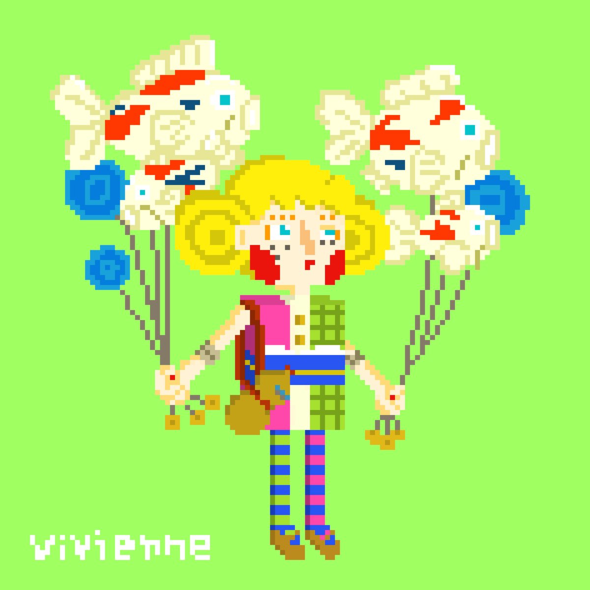 j_and_vNFT's tweet photo. ivienne#40【Country】U.K.+Japan 【Birthday】3 Feb (16 years old).
(ヴィヴィアン) 【国】イギリス+日本 【誕生日】2月3日(16歳) イギリス人の父親と日本人の母親を持ち、金髪で碧眼。
#NFTCommunity
#NFTJapan #Vivienne #fashion
#ドット絵 #毎日ドット絵
#NFTYArt #pixelart
#Character https://t.co/SpOcfGq6uF