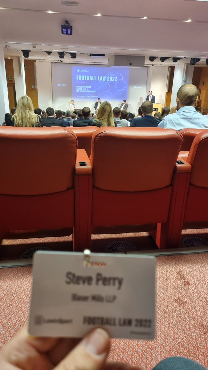 StevePerryCIM's tweet photo. A full on football day in London today at the @LawInSport conference. #footylaw22 @DavidWinLegal #sportslaw @BlaserMillsLaw https://t.co/BoIaT6dMgk