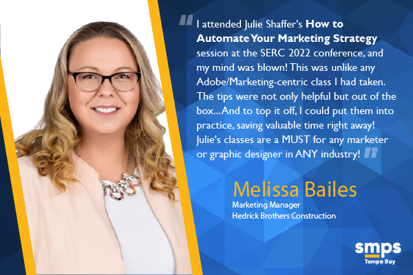 SMPSTampaBay's tweet photo. On June 7th Adobe expert, Julie Shaffer, will be hosting an InDesign training! See below for #SMPS South Florida member, Melissa Bailes, who shares her personal experience with Julie's previous workshops. Register here: https://t.co/aOIP0pck3F https://t.co/c1mDfw9kNK