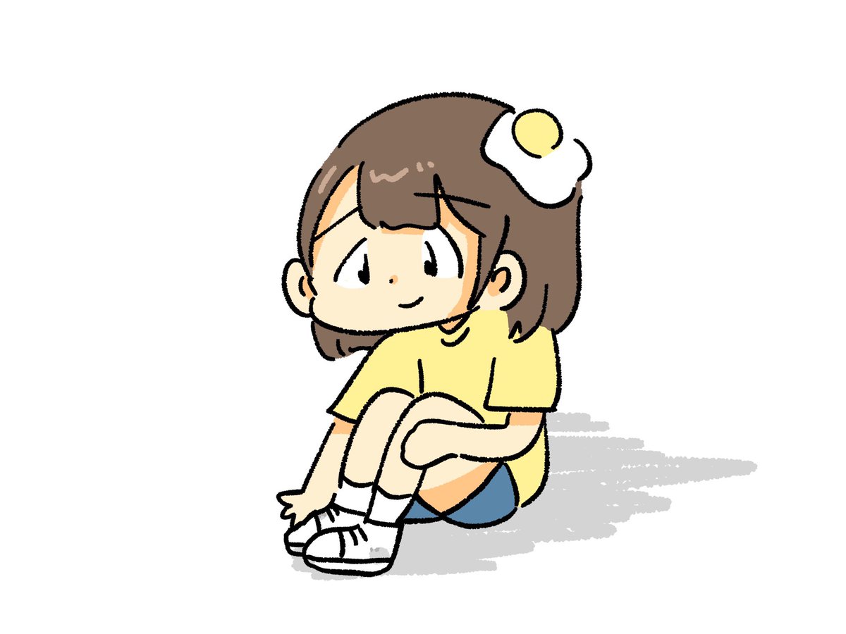 1girl solo shirt brown hair yellow shirt white footwear white background  illustration images