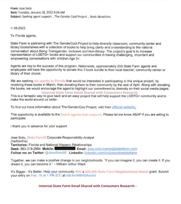 WillHild's tweet photo. 🚨 Emails leaked to @ConsumersFirst from concerned @StateFarm employees show the company engaged in the woke indoctrination of kids age 5+.
 
State Farm partnered with The GenderCool Project — which aims to have conversations with children about being Transgender and Non-Binary. https://t.co/MYcZSW8Yp1