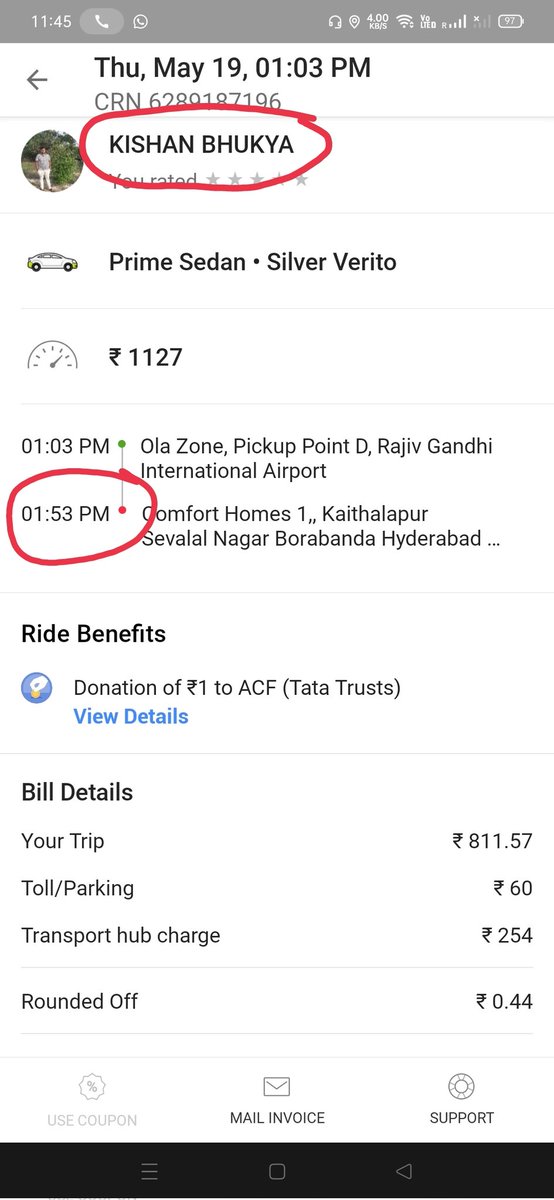 bibhutripathy15's tweet photo. Can you plz tell me the difference. I am attaching the Ola ride receipt and Phone pay transaction receipt. Amount was as told to me by the driver. Now the driver says I haven't paid him. Come on Ola.. Grow up. https://t.co/ZoPHR6pu17