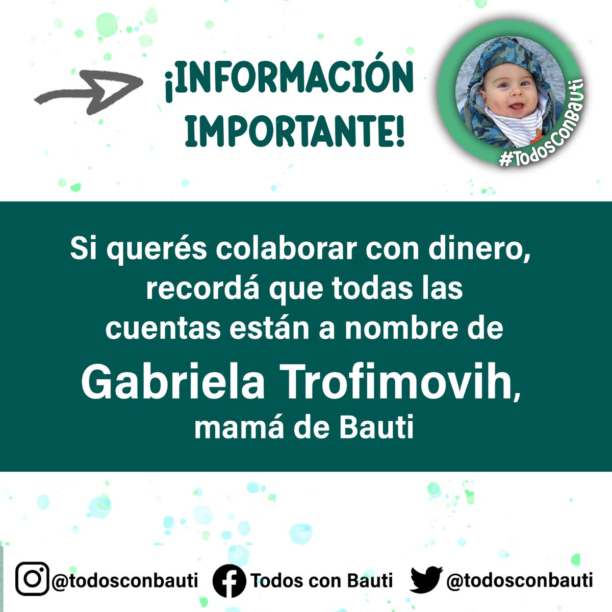 TodosConBauti's tweet photo. 👉 Datos para colaborar 😁

#zolgensma #TodosConBuati #colaboración #Ayuda https://t.co/yrbJObNkIe
