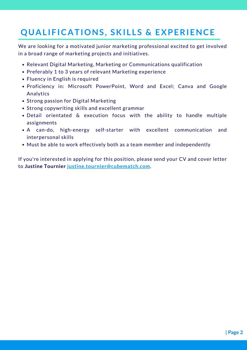 CubeMatchLtd's tweet photo. 📢We are looking for a proactive #MarketingAssistant to assist our Group Marketing Manager in developing the brand presence as part of its overall strategy. 📢
If you're interested, please send your CV &amp; cover letter to Justine Tournier justine.tournier@cubematch.com 
#HIRINGNOW https://t.co/mgeC1pVNtt