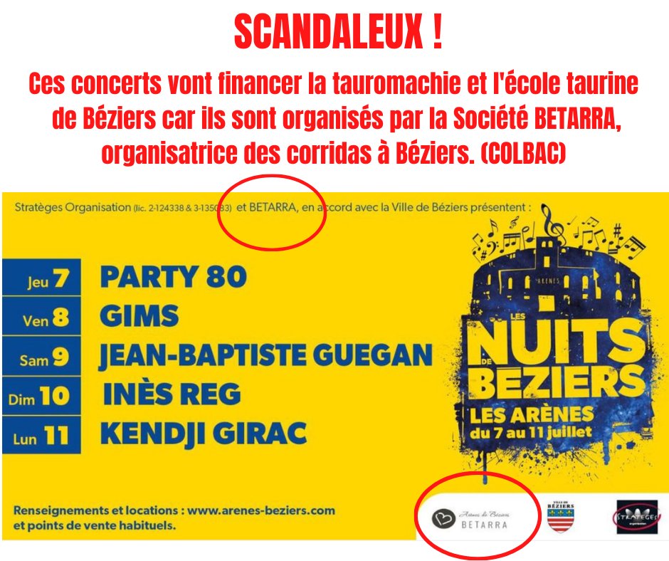 BeziersColbac's tweet photo. 🤔[Thread 1/6] Pourquoi des concerts SANS LIEN avec la tauromachie sont-ils organisés par la société BETARRA (#SimonCasas, @infoCastella @Ganaderia_Marge) et non par la @VilleDeBeziers ?

👉Réponse: pour financer les #corridas. C'est la volonté de @RobertMenardFR. Explications ⤵ https://t.co/sVCToJHRXc