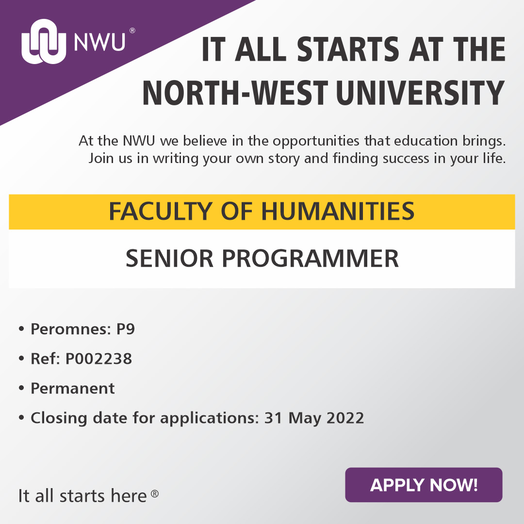 unitalentza's tweet image. The North West University (NWU) has an opportunity for a Senior Programmer at the Faculty of Humanities.
unitalentza.co.za/job/219
#nwu #northwestuniversity #seniorprogrammer #universityjobs #facultyofhumanities #programmer #sciences #unitalentza #highereducation #academic