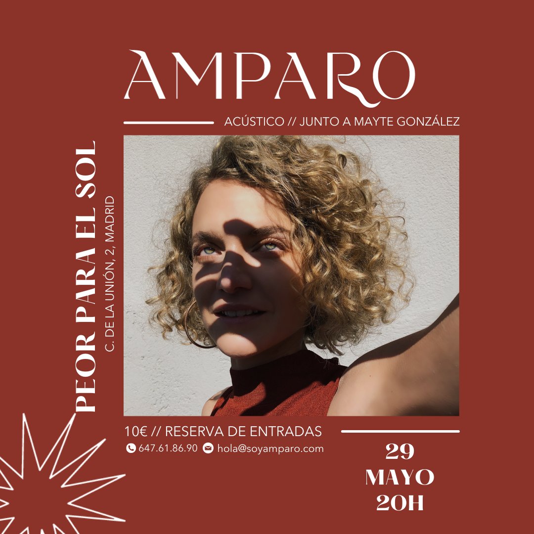 soyamparo_'s tweet photo. Despidiendo el curso el próximo DOMINGO 29 a las 20H30 en acústico en PEOR PARA EL SOL BAR (C. de la Unión, 2, Madrid)! ESCRIBEME para reservar tu entrada #musicaindependiente #musicaenvivo #conciertosmadrid #musicaendirecto #artistasindependientes #artistasfemeninas https://t.co/F4ghBLPuOg