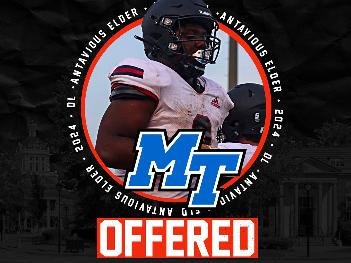 AntaviousElder (DL) Has Been Offered By Middle Tennessee State University !

⚫️⚪️🔴

@AntaviousElder 
<a href="/MT_FB/">Middle Tennessee Football</a>