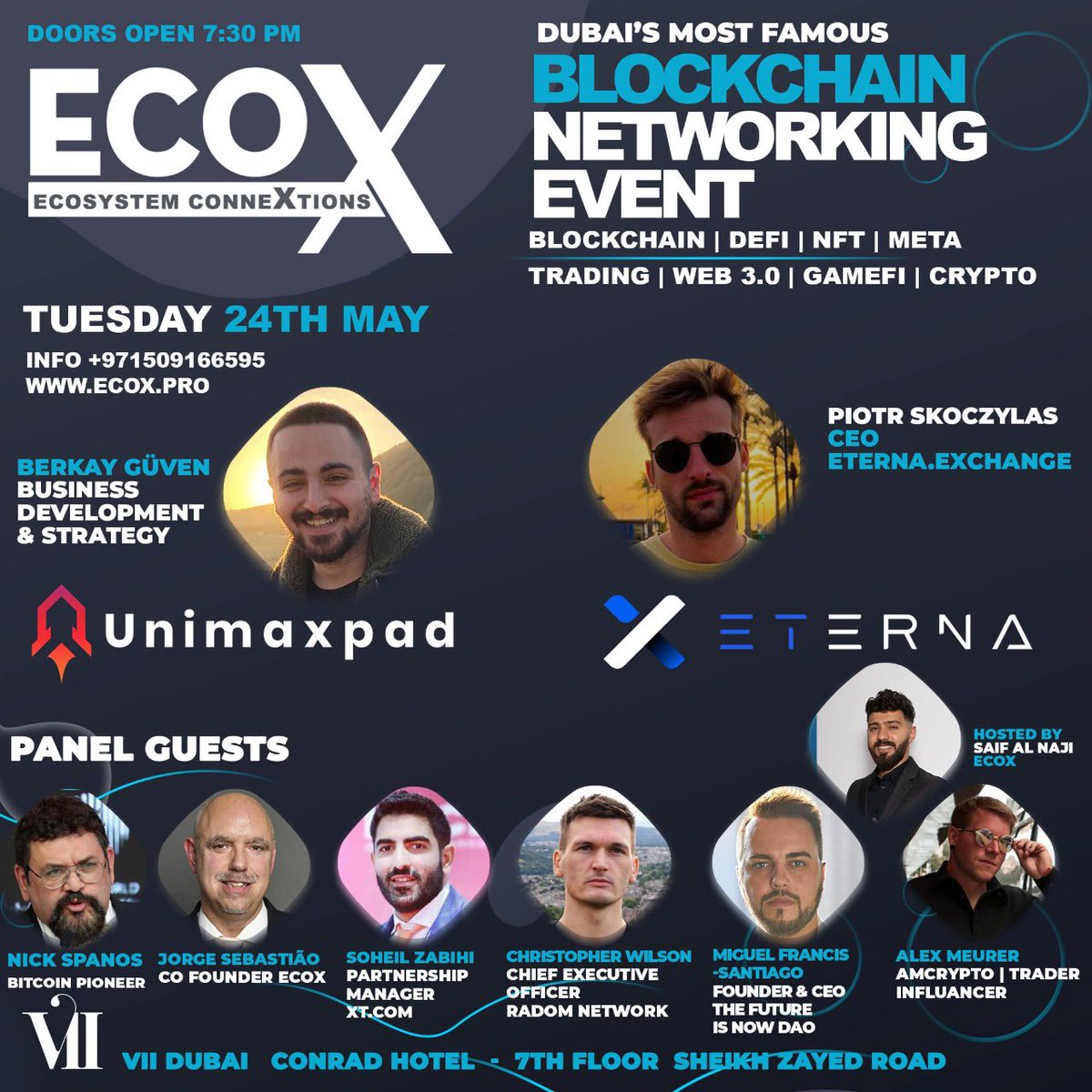 Eterna will be feaured at Dubai EcoX Blockchain Networking Event Tuesday, May 24th. Eterna: The Next Generation of Crypto Investing. #crypto #eterna #dubai