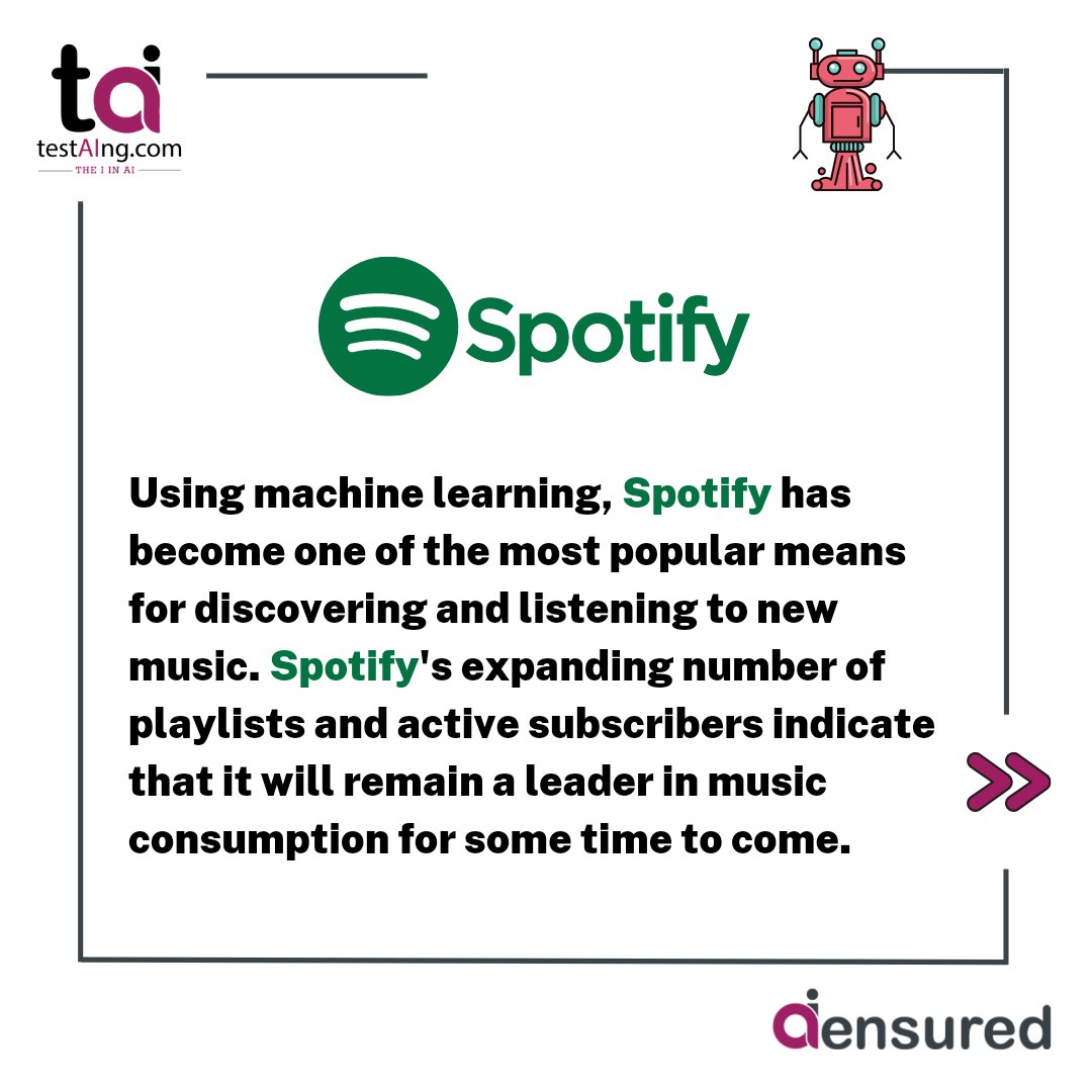 testaing's tweet photo. Spotify has now become part of our daily life. I would not be wrong to say that Spotify knows our music test better than us. Ever wonder how Spotify do this? Swipe to know...:)

Follow us to keep updated with the latest AI and ML trends https://t.co/Jt5sgGtS7p