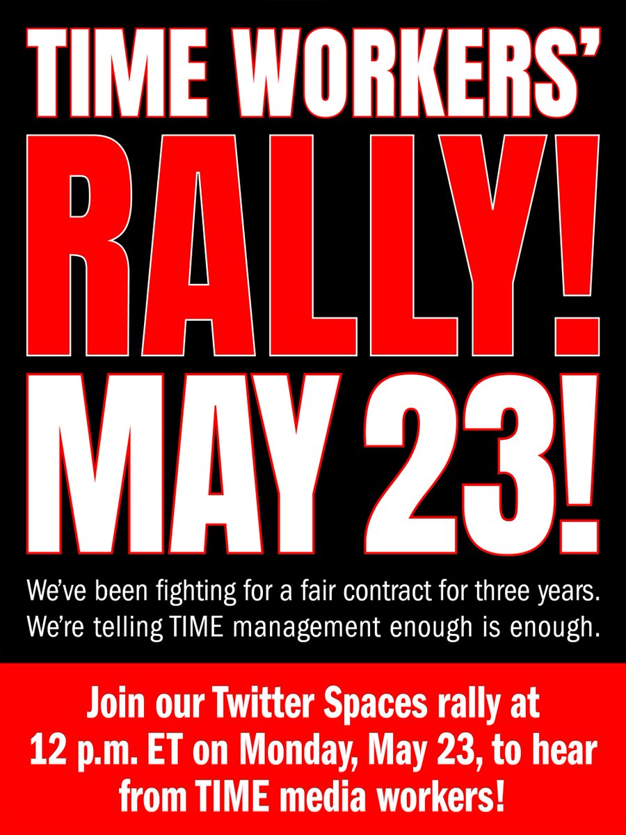 timemagunion's tweet photo. Join us today at 12 p.m. ET for a Twitter Spaces rally to hear from @TIME workers about our fight for a fair contract https://t.co/6VNkwoWYoD https://t.co/BugOObfTKo