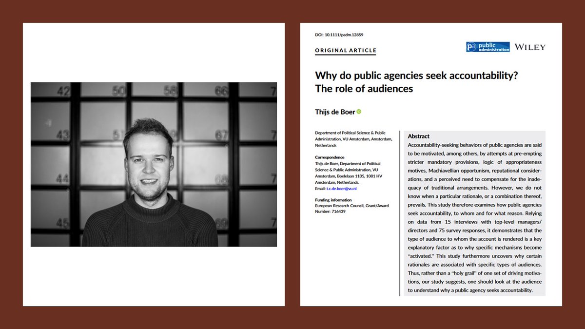 PA Journal (@journal_pa) on Twitter photo Early View Alert! 🚨
"Why do public agencies seek accountability? The role of audiences" by Thijs de Boer is open access on PA's website! Accountability is typically mandated externally, but what if agencies proactively... (1/n) <a href="/VU_PSPA/">VU Bestuurswetenschap & Politicologie</a> 
doi.org/10.1111/padm.1… Early View Alert! 🚨
"Why do public agencies seek accountability? The role of audiences" by Thijs de Boer is open access on PA's website! Accountability is typically mandated externally, but what if agencies proactively... (1/n) <a href="/VU_PSPA/">VU Bestuurswetenschap & Politicologie</a> 
doi.org/10.1111/padm.1…