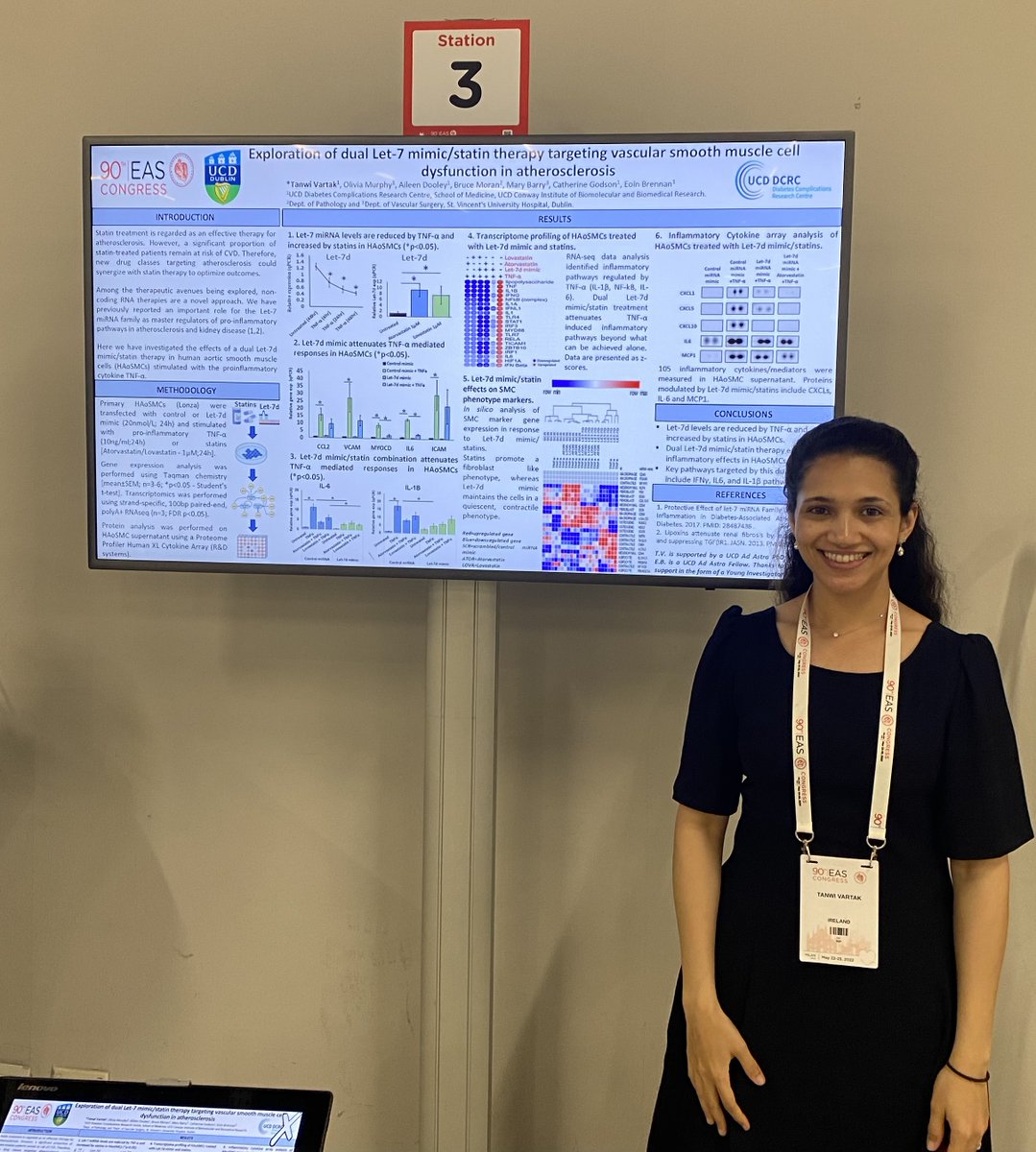 UCD Diabetes Complications Research Centre (@ucddcrc) on Twitter photo Well done to <a href="/tanwi_vartak/">Tanwi Vartak</a> who gave a presentation today, at the #EASCongress2022 Tanwi presented her PhD project investigating novel miRNA therapies targeting atherosclerosis. Thanks to the EAS for supporting Tanwi with a Young Investigator Fellowship and supervisor Dr Brennan. Well done to <a href="/tanwi_vartak/">Tanwi Vartak</a> who gave a presentation today, at the #EASCongress2022 Tanwi presented her PhD project investigating novel miRNA therapies targeting atherosclerosis. Thanks to the EAS for supporting Tanwi with a Young Investigator Fellowship and supervisor Dr Brennan.