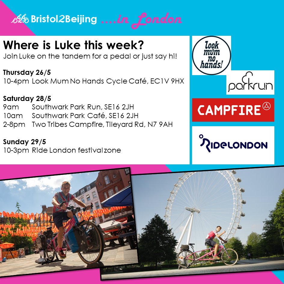 Are you up for helping me to cycle the remaining 3,300km to Beijing in 30 days! The fun continues this week at the following London venues! Join me for a few kilometres on the tandem or just come and cheer me on! 📣👏🚴‍♀️ More info here: linktr.ee/bristol2beijing