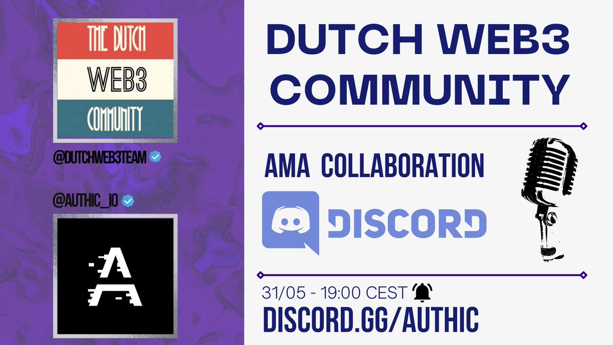 authic_io's tweet photo. We're excited to be officialy hosting another #Authic community event!
The event will be an AMA format, with multiple awesome speakers!π
ποΈ@DutchWeb3Team x @authic_io x TBA!
π
May 31, 7PM (CEST)
πhttps://t.co/9QiauOnJcV
Follow our Twitter pages to stay updated! π https://t.co/SCkeV5D5QQ