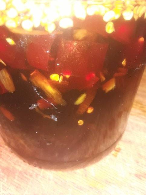 The latest chilli sauce experiment. Alive, and moving with slow menace in its jar.