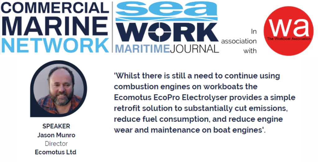 ecomotus's tweet photo. Get Set for Workboat 2050 to learn how your fleet can benefit today from retrofitting hydrogen catalytic technology.
Jason Munro joins the panel of experts highlighting the advantages of a retrofit electrolyser system for every ICE engine operating today. https://t.co/IdG0fR6MiO
