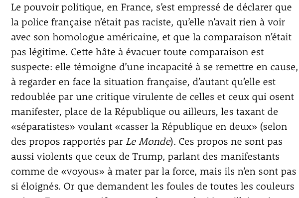 Quand Pap Ndiaye qualifiait les propos de Macron sur les "universitaires" woke qui voudraient "casser la République en deux" (en juin 2020) de "pas si éloignés" de ceux de Trump. La question est : qui des deux, Macron ou Ndiaye, a plus viré sa cuti?  letemps.ch/monde/pap-ndia…