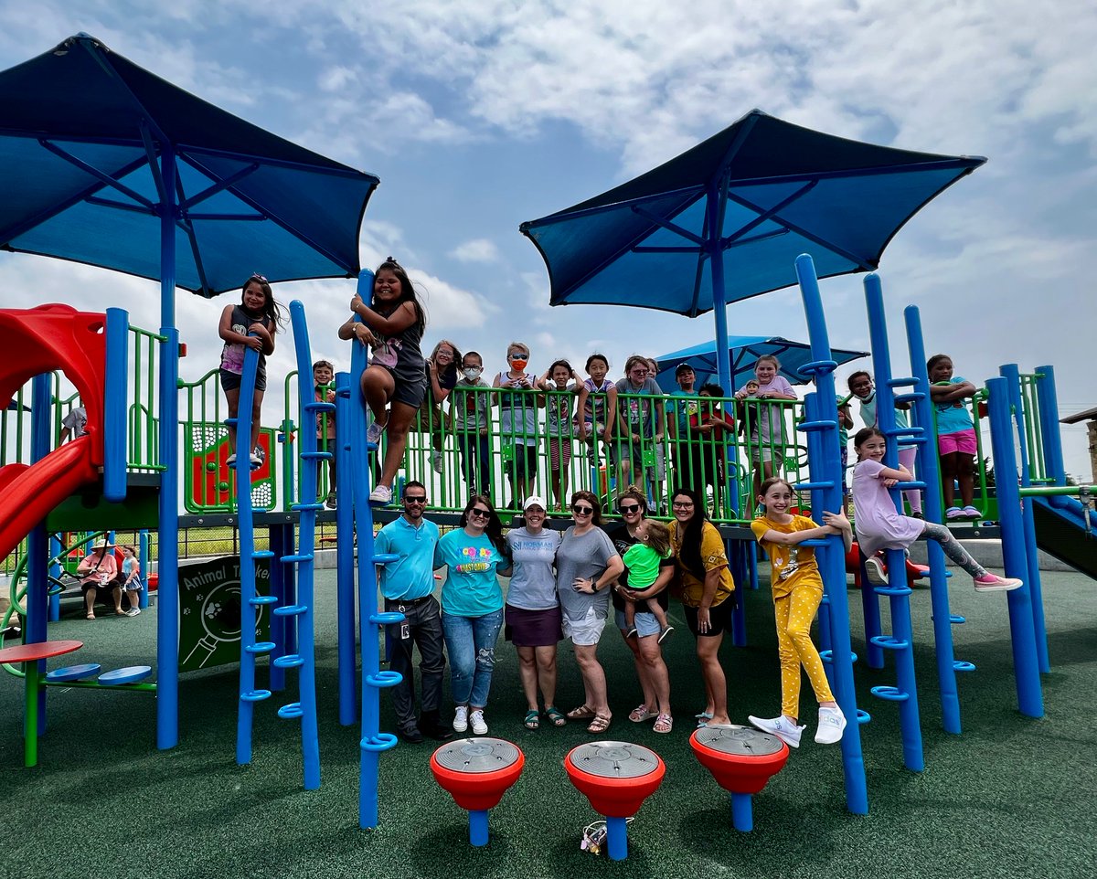CunninghamRec's tweet photo. One of our favorite school districts at one of our favorite parks! Norman Public Schools. Wonderful playground for children of all ages and abilities. Ruby Grant Park #playgrounds #schools #inclusiveplaygrounddesign #parksandrecreation https://t.co/IZNgye5UDu https://t.co/753i83yUAq