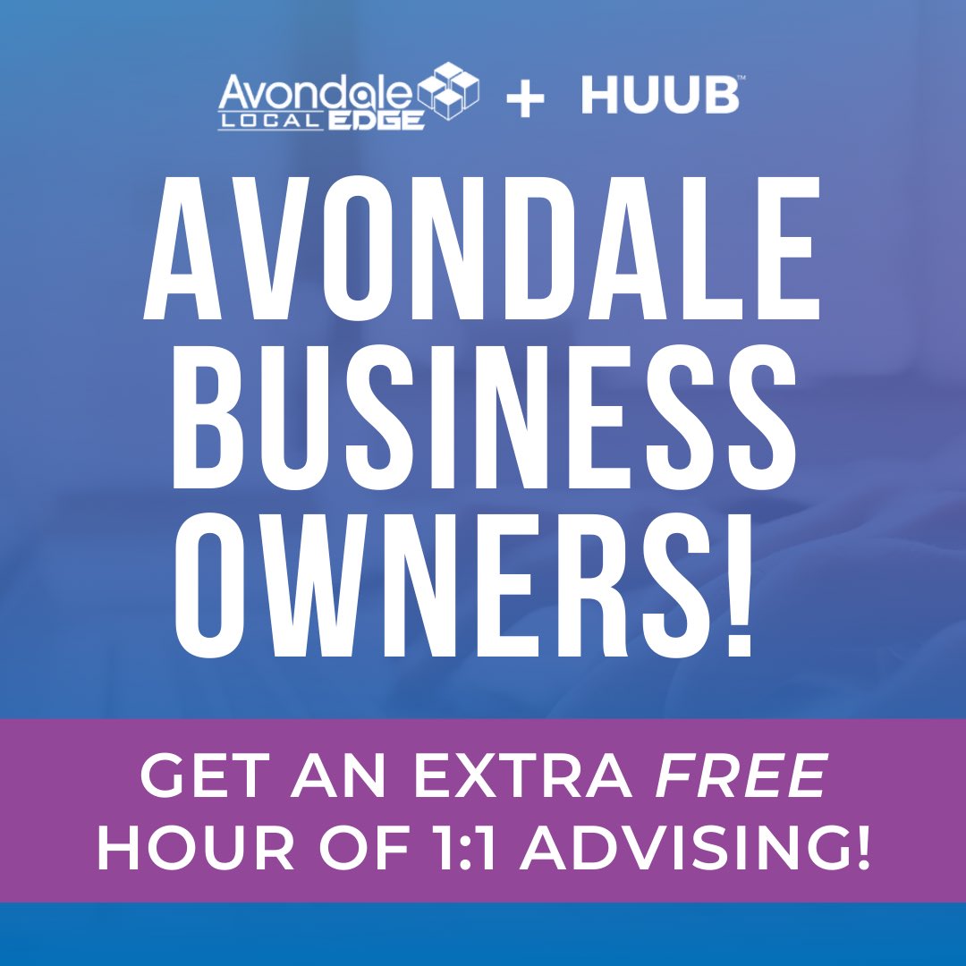 📣 Avondale <a href="/joinhuub/">joinhuub</a> members 📣 

Want additional 1:1 hours of support with one of our advisors? Tag an Avondale-based business in the comments and receive an extra hour of Small Business Assistance for every referred business that joins!

Comment up to 10 times for 10 hours ⬇️