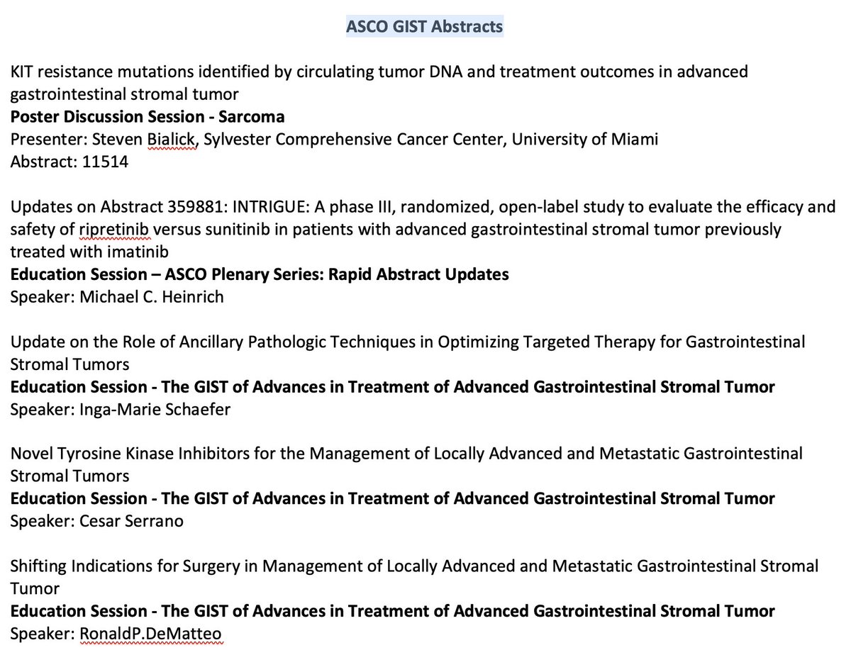 Jon Trent, MD, PhD (@jtrentmdphd) on Twitter photo Please see select Gastrointestinal Stromal Tumor (#GIST) #Sarcoma abstracts presented at <a href="/ASCO/">ASCO</a> #ASCO22 <a href="/ConquerCancerFd/">Conquer Cancer, the ASCO Foundation</a> <a href="/ASCOPost/">The ASCO Post</a> by <a href="/SteveBialickDO/">Steve Bialick, DO</a> <a href="/SylvesterCancer/">Sylvester Comprehensive Cancer Center</a> <a href="/pawel_sobczuk/">Pawel Sobczuk</a> <a href="/MSCActions/">Marie Skłodowska-Curie Actions</a> <a href="/VHIO/">Vall d’Hebron Institute of Oncology (VHIO)</a> <a href="/im_schaefer/">Inga-Marie Schaefer</a> <a href="/DanaFarber/">Dana-Farber</a> <a href="/JasonSicklick/">Jason Sicklick</a> <a href="/UCSDCRCERA/">UCSD Health Moores Cancer Center CRCERA</a> Please see select Gastrointestinal Stromal Tumor (#GIST) #Sarcoma abstracts presented at <a href="/ASCO/">ASCO</a> #ASCO22 <a href="/ConquerCancerFd/">Conquer Cancer, the ASCO Foundation</a> <a href="/ASCOPost/">The ASCO Post</a> by <a href="/SteveBialickDO/">Steve Bialick, DO</a> <a href="/SylvesterCancer/">Sylvester Comprehensive Cancer Center</a> <a href="/pawel_sobczuk/">Pawel Sobczuk</a> <a href="/MSCActions/">Marie Skłodowska-Curie Actions</a> <a href="/VHIO/">Vall d’Hebron Institute of Oncology (VHIO)</a> <a href="/im_schaefer/">Inga-Marie Schaefer</a> <a href="/DanaFarber/">Dana-Farber</a> <a href="/JasonSicklick/">Jason Sicklick</a> <a href="/UCSDCRCERA/">UCSD Health Moores Cancer Center CRCERA</a>