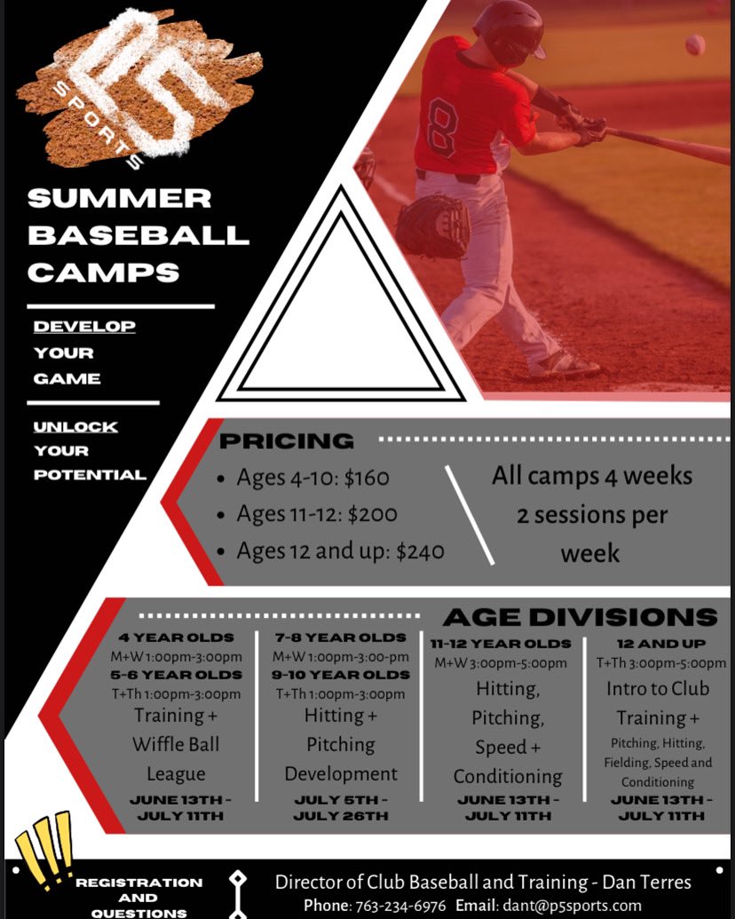 P5__Sports's tweet photo. P5 Baseball Summer Skill Development Camps Start Soon! Don’t Miss Out, Sign Up Now! https://t.co/uOdCVpy8el
